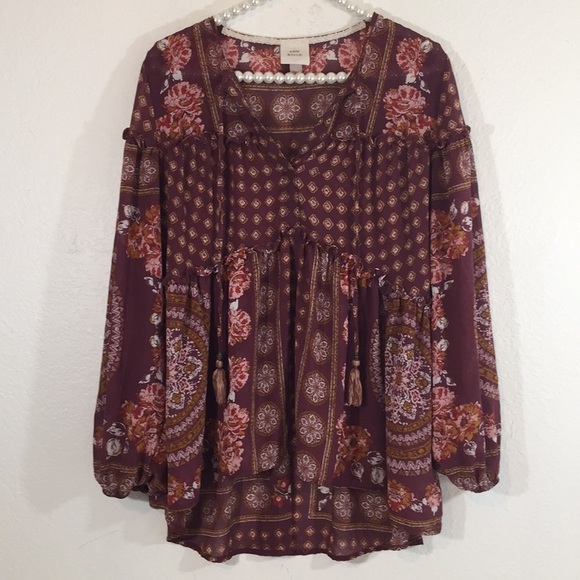 Knox Rose Boho Peasant Top with Tassels Small - Picture 3 of 9